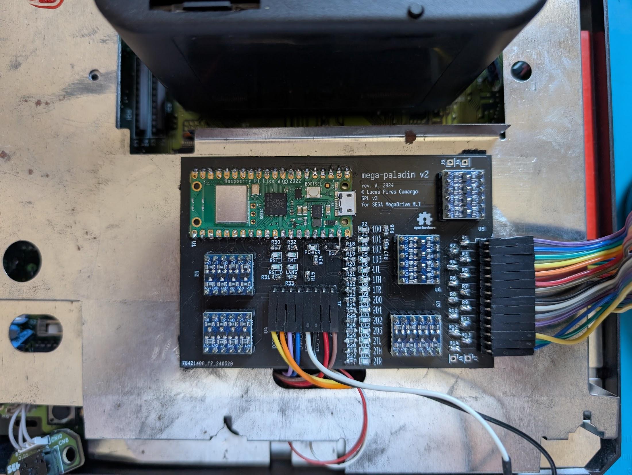 Hardware for version 2, installed on a MegaDrive Model 1