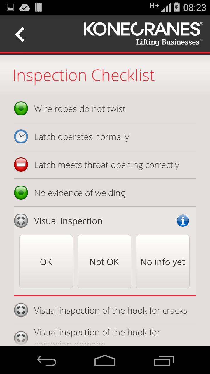 Inspection checklist UI
